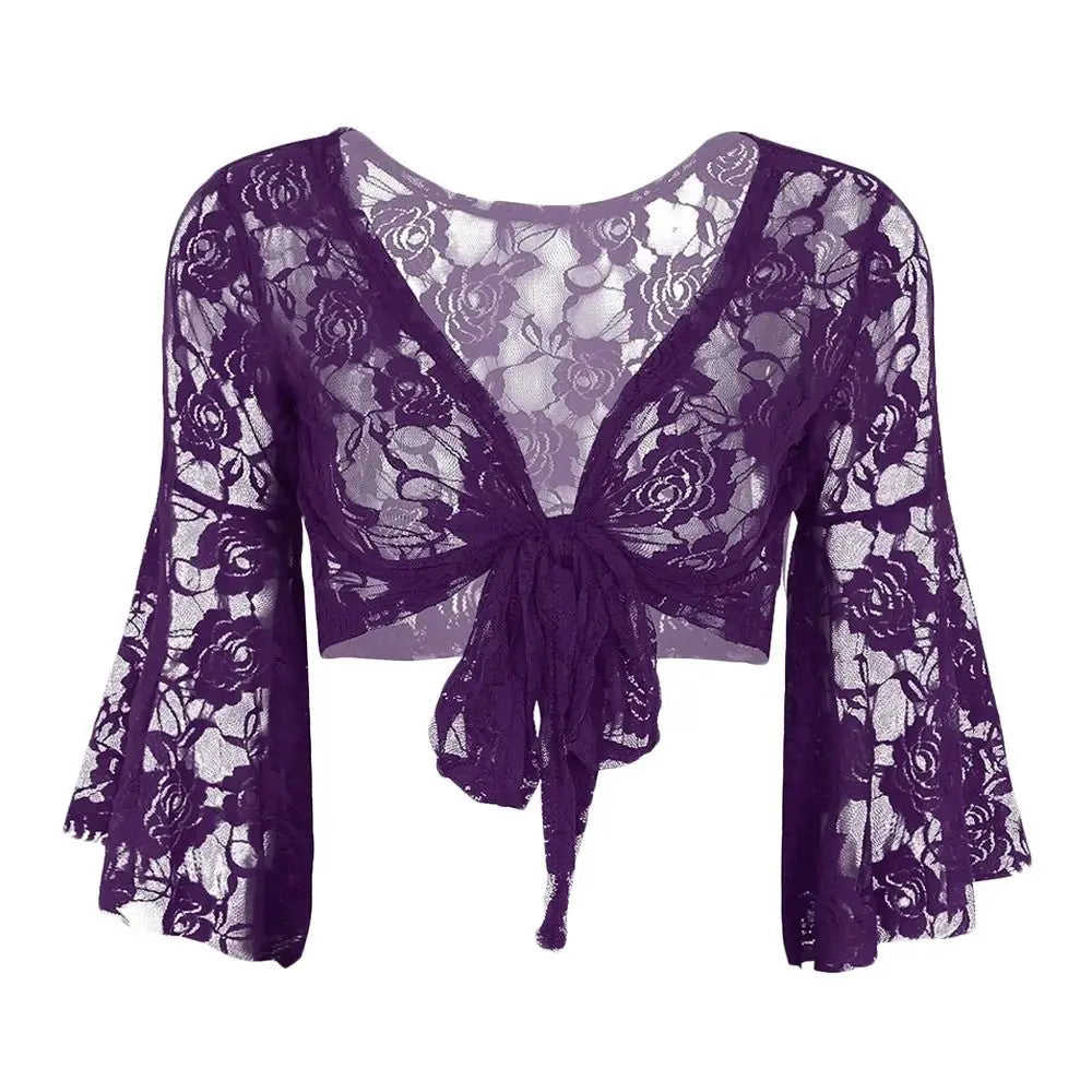 Women's Belly Dance Lace Shrug – Long Sleeve Cardigan Cover Up Dance Lace Shrug Axl