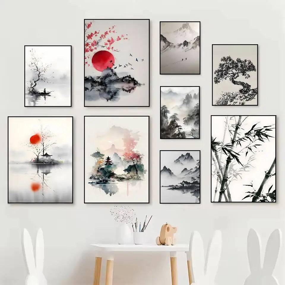 Landscape Ink Painting Poster – Waterproof Self-Adhesive Wall Art Wall Art Poster Axl