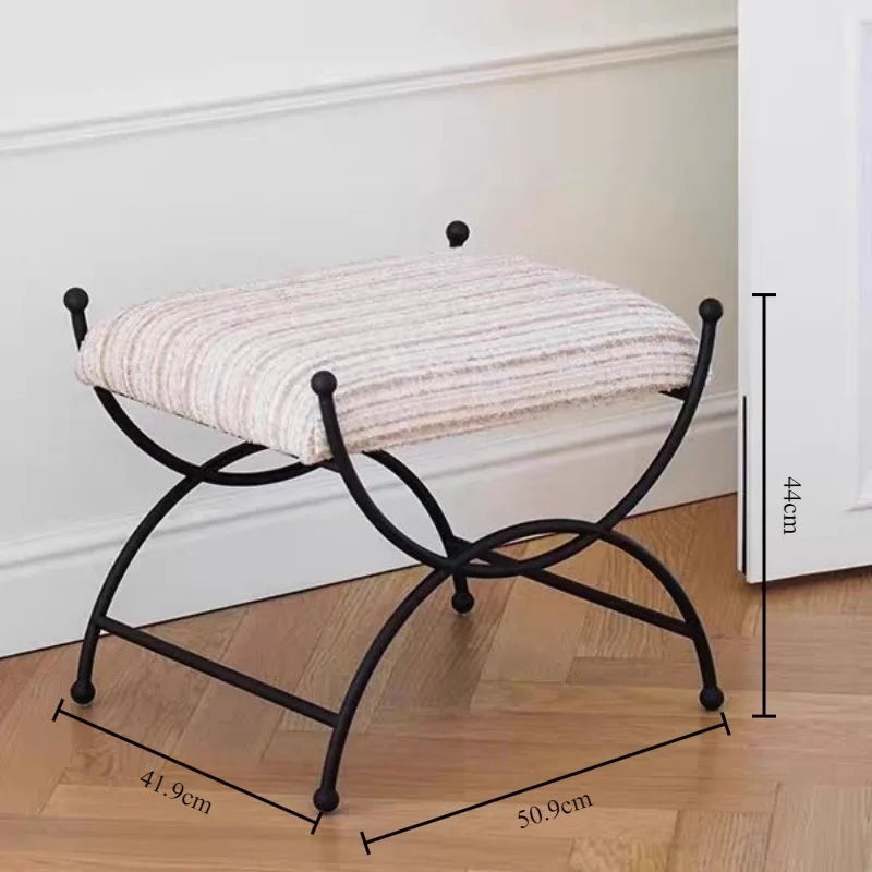 Nordic Cushioned Ottoman Stool – Jacquard Fabric & Metal Frame Ottoman Stool Axl Footstool