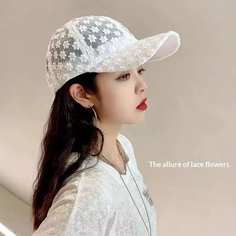 Adjustable Lace Flower Baseball Cap – Women's Summer Sun Hat Lace Baseball Cap Axl