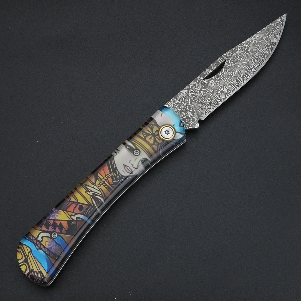 Damascus Folding Pocket Knife – Resin Handle | XUAN FENG Damascus Folding Knife Axl