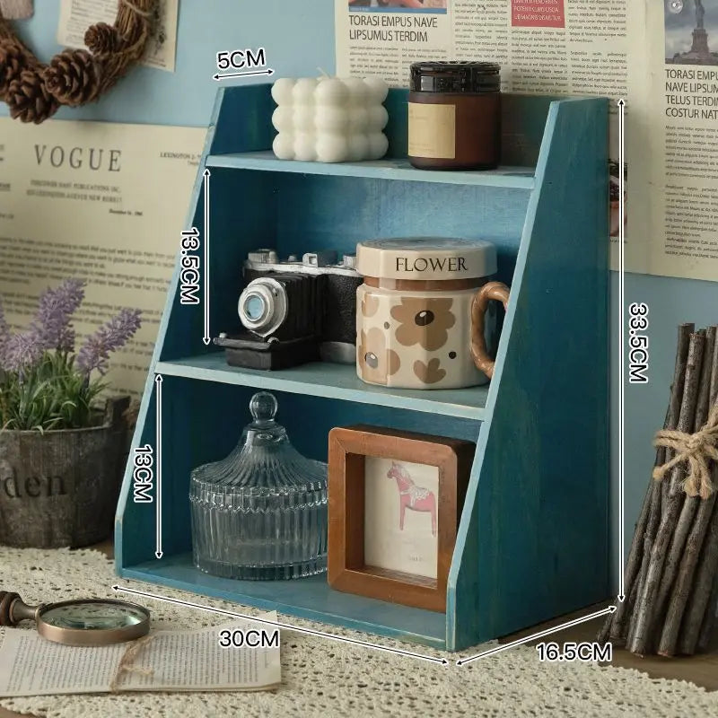 Solid Wood Multi-Layer Desktop Cosmetics Organizer Rack Cosmetics Storage Rack Axl blue3