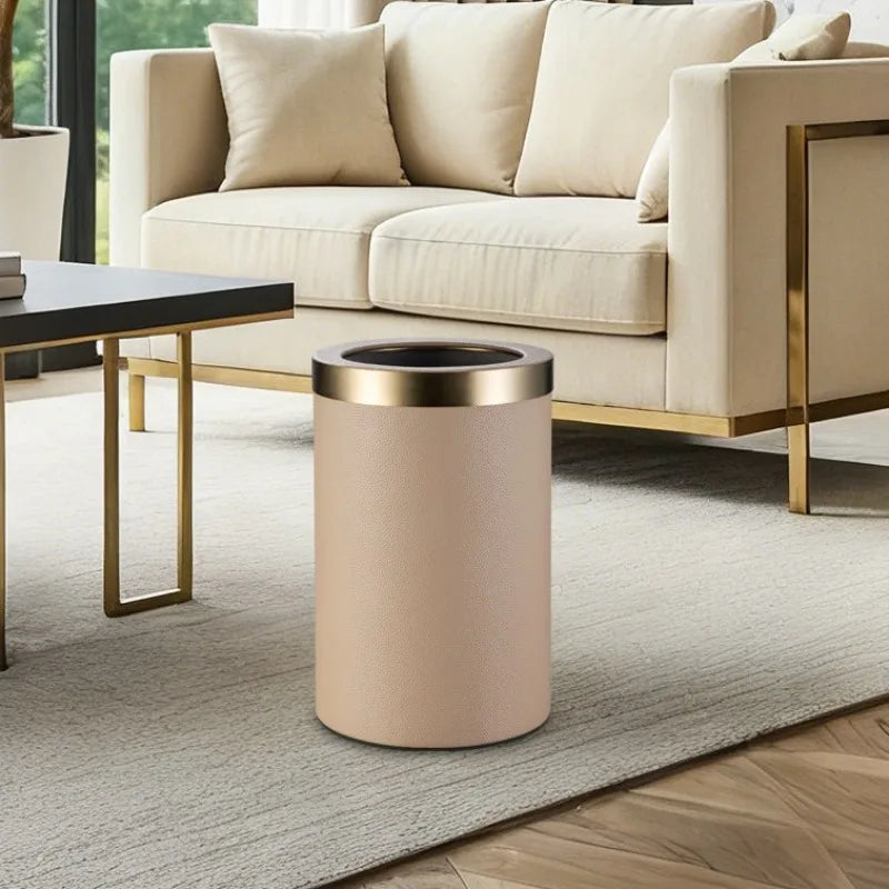 Luxury Leather & Stainless Steel Trash Can – Large Capacity Luxury Waste Bin Axl