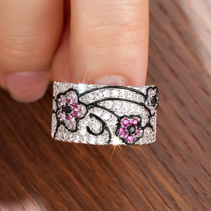 Huitan Floral CZ Wedding Band Ring – Women's Fashion Jewelry Fashion Ring Axl