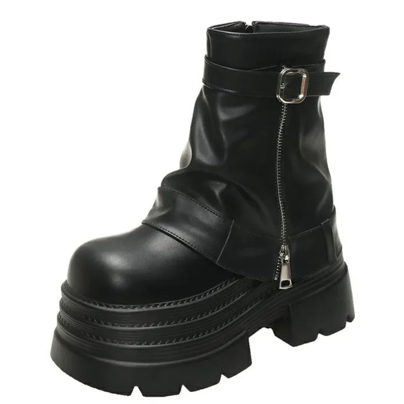 Women's Chunky Platform Ankle Boots 10CM Block Heel Punk Platform Ankle Boots Axl