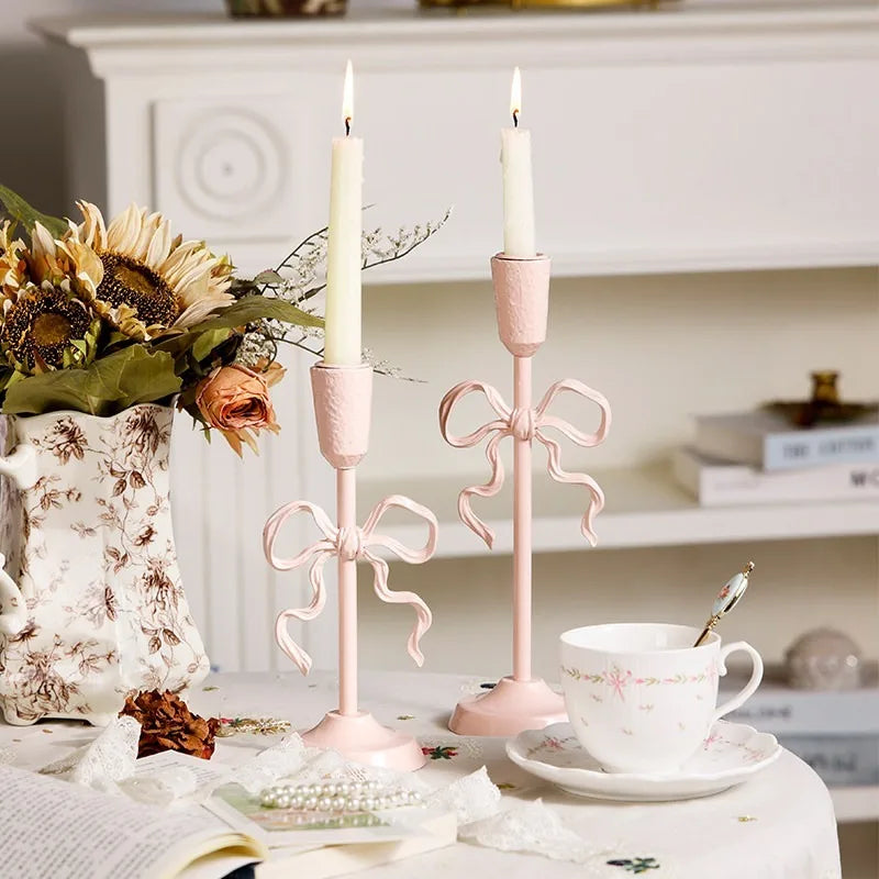 Vintage Iron Candlestick Holder – Elegant Gold & Pink Home Decor Candle Holder Axl