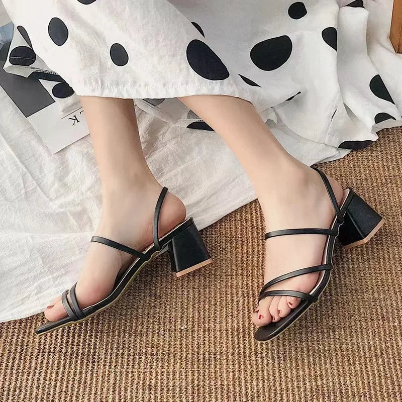 YBQJOO Women's Square Heel Sandals – Elegant Slip-On Summer Women's Heel Sandals Axl