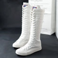 Women's Canvas Mid-Calf Lace-Up Flat Boots | Vulcanized Sneaker Canvas Mid-Calf Boots Axl White 37