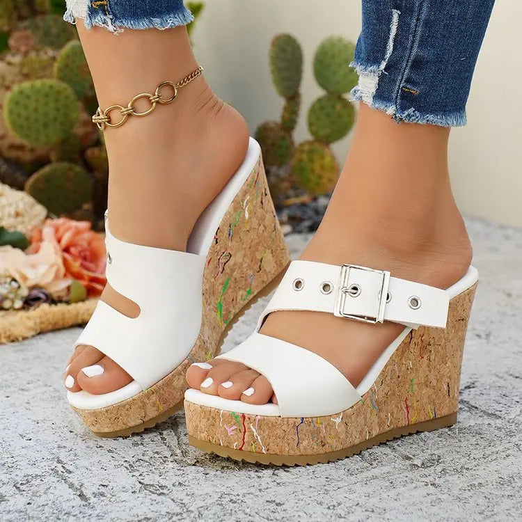 Women's Wedge Platform Sandals – High Heel Gladiator Slip-On Wedge Platform Sandals Axl White 40
