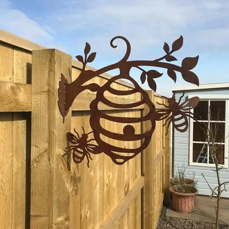 Metal Honeycomb Bee Garden Stake – Iron Art Outdoor Décor Garden Art Stake Axl