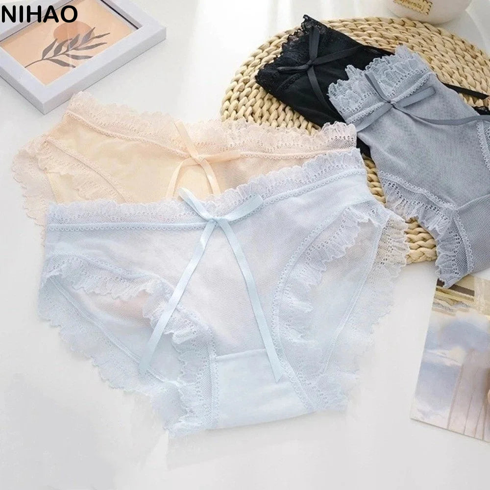 Women's Low-Rise Lace Seamless Briefs – Ice Silk Mesh Panties Seamless Lace Briefs Axl