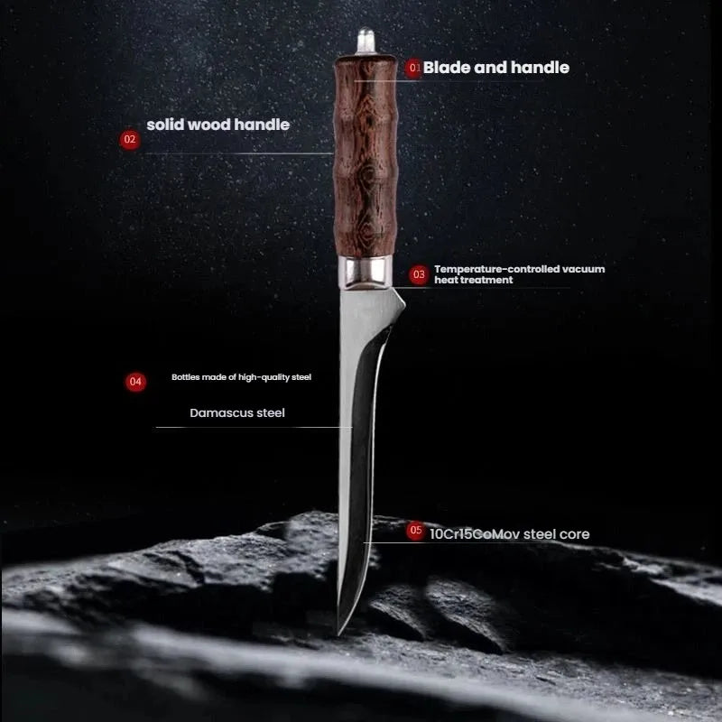 Damascus Steel Boning Knife – Wood Handle | Sharp Kitchen Knife Damascus Kitchen Knife Axl