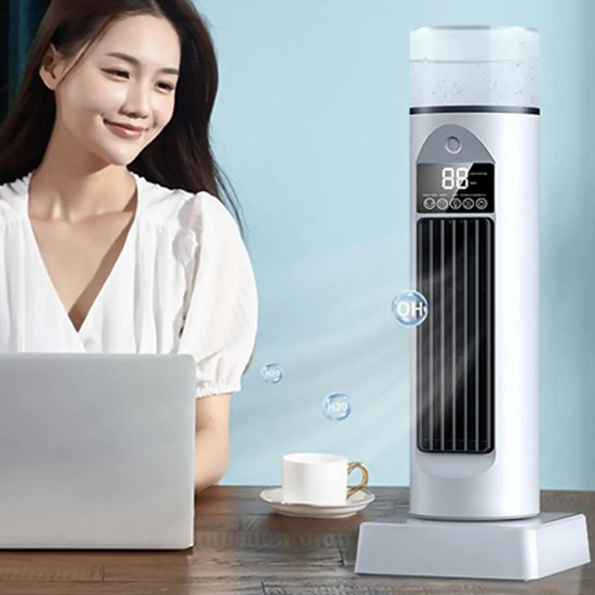 Portable Bladeless Fan with Humidifier | Quiet USB Space Cooler Bladeless Humidifier Fan Axl