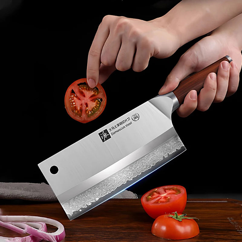PLYS Damascus Steel Chef Knife – Sharp 18.5cm Slicing Knife Damascus Chef Knife Axl
