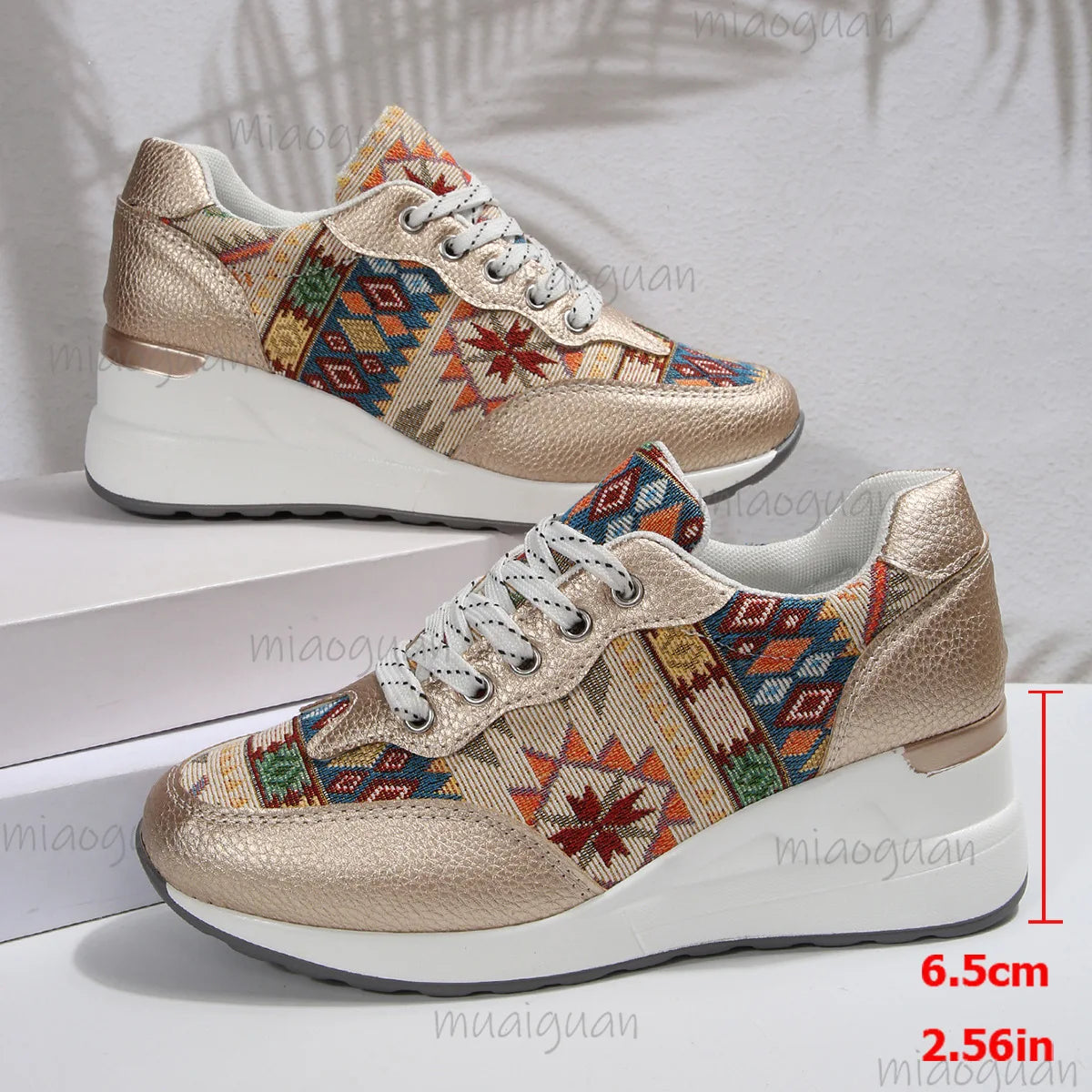Women's Bohemian Wedge Platform Sneakers – Geometric Pattern Platform Wedge Sneakers Axl