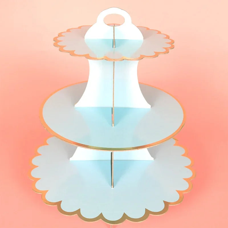 3-Layer Disposable Paper Cupcake & Dessert Stand for Parties Cupcake Dessert Stand Axl Blue