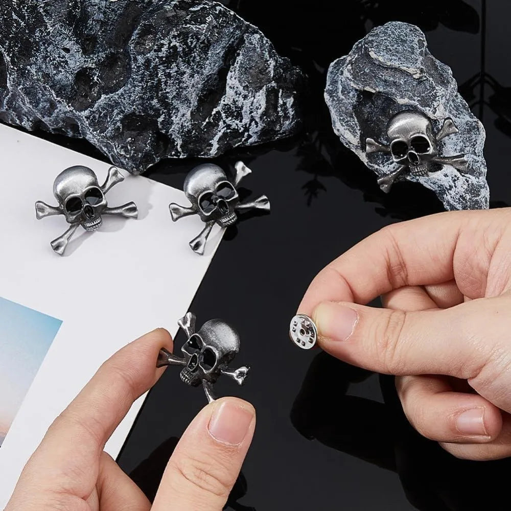 4-Pack Gothic Punk Crossbones Alloy Brooch Pin Set | Unisex Gothic Brooch Set Axl