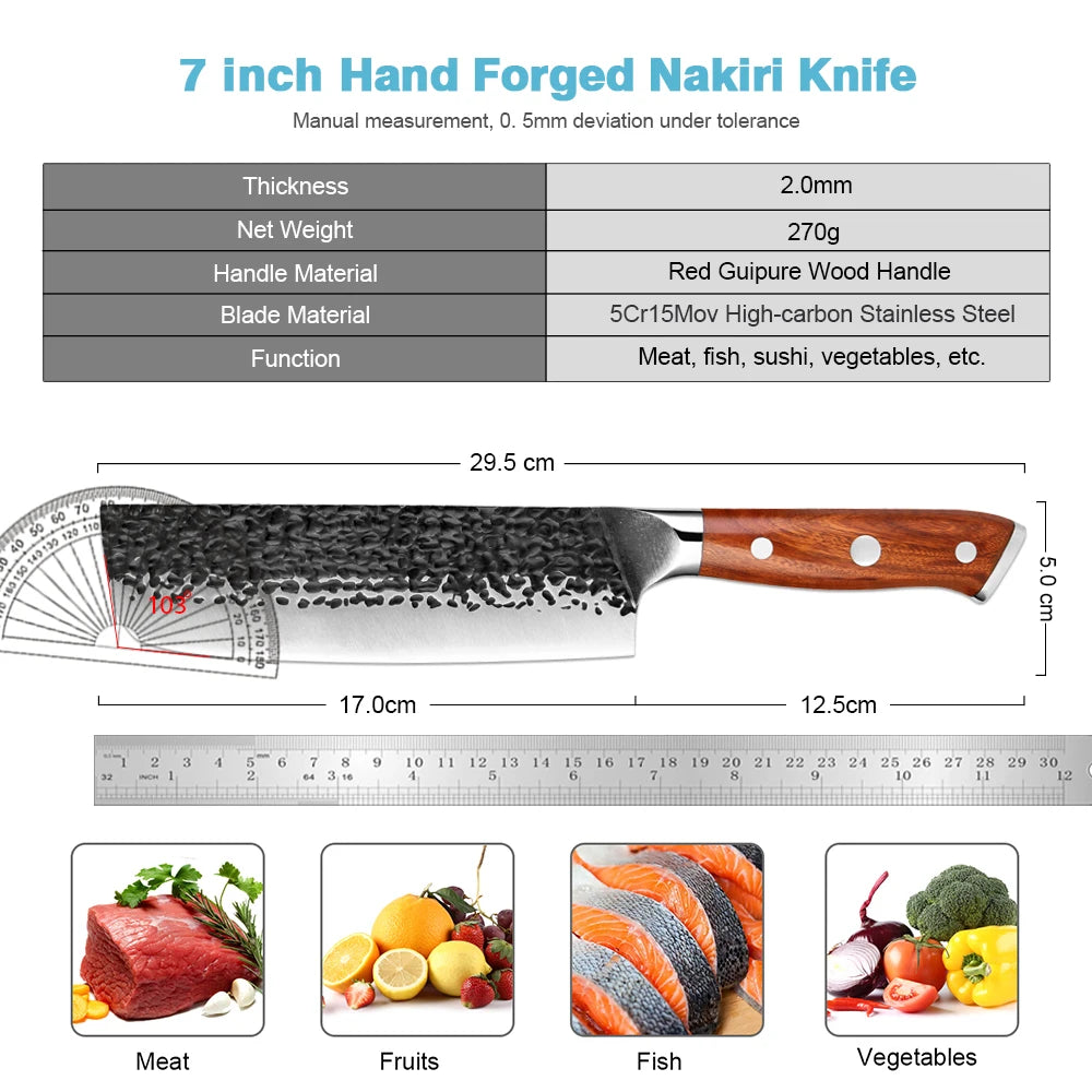 XITUO 7" Nakiri Knife – Japanese Vegetable Cleaver Pakkawood Nakiri Vegetable Knife Axl