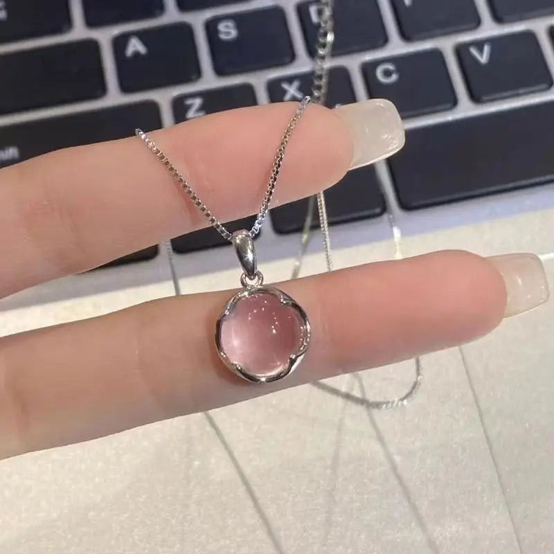 Round Chalcedony Pendant Necklace – Short Clavicle Chain Pendant Necklace Axl A1