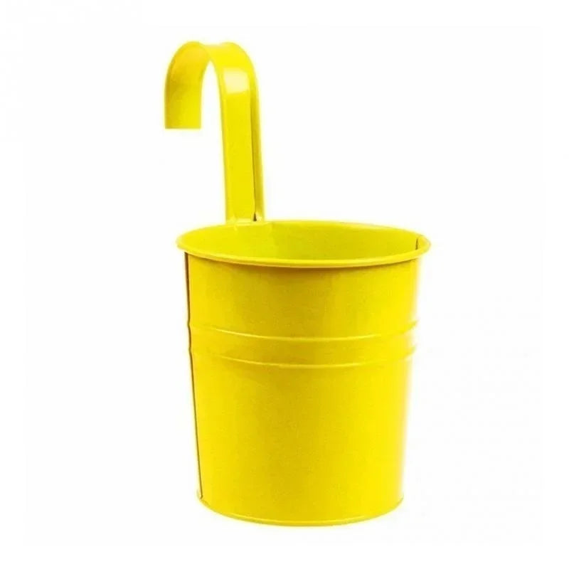 Iron Wall Hanging Flower Pot with Hook – Balcony Planter Wall Hanging Planter Axl yellow