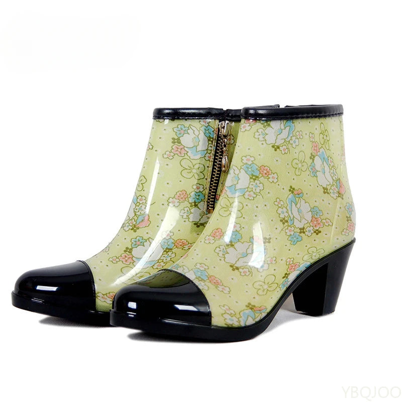 Women's Wedge Heel Waterproof Rain Boots – PVC Ankle Rainboots Wedge Rain Boots Axl Light yellow 37