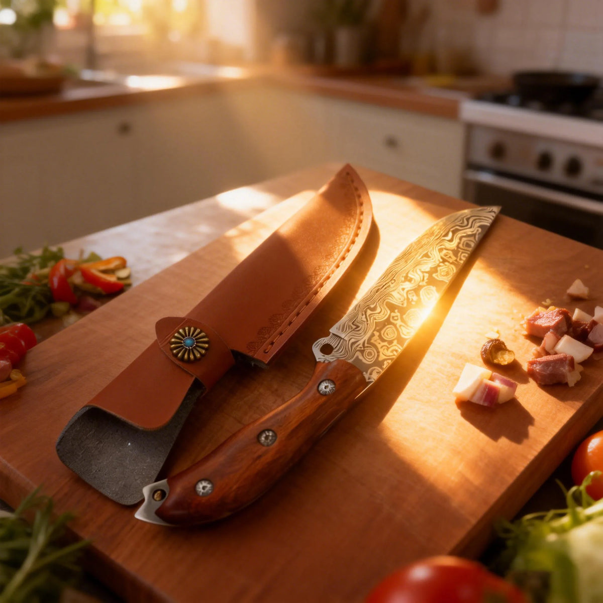 Damascus Steel Kitchen Knife – Sharp Stainless Filleting Blade Kitchen Knife Axl