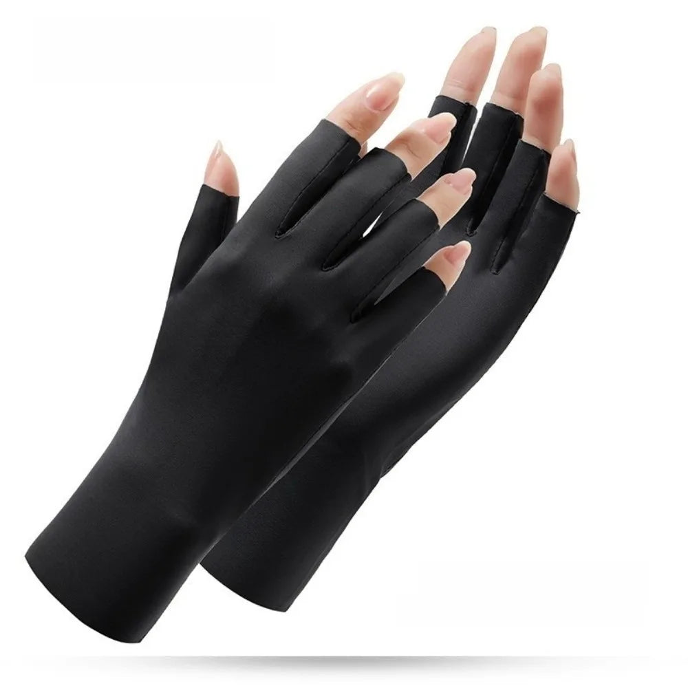 UV Ice Silk Fingerless Driving Gloves for Women | Sun Protection Fingerless Sun Gloves Axl Black