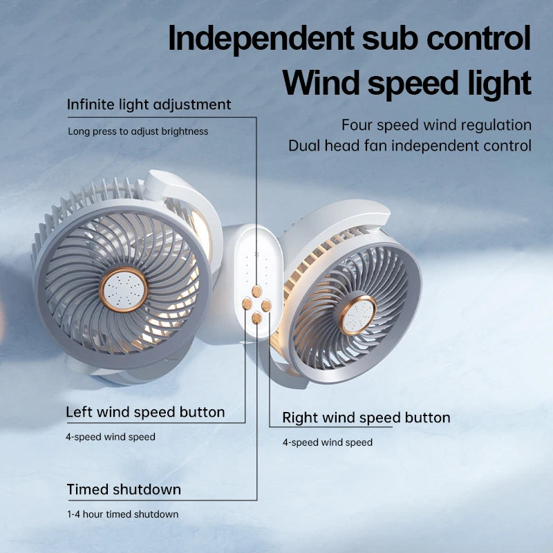 Dual Head Desktop Fan with Night Light & Phone Holder – White Desktop Fan Axl