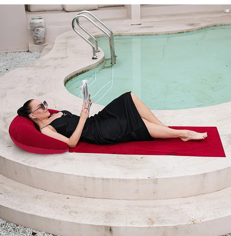 Sandproof Beach Mat with Inflatable Headrest | Camping Picnic Outdoor Beach Mat Axl Burgundy
