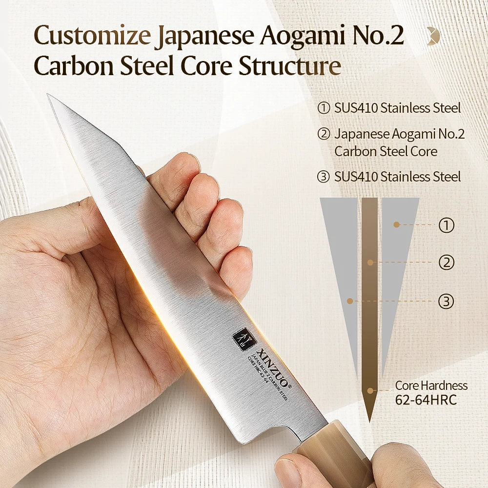 XINZUO 5.9" Japanese Bunka Knife – Aogami No.2 Carbon Steel Japanese Kitchen Knife Axl