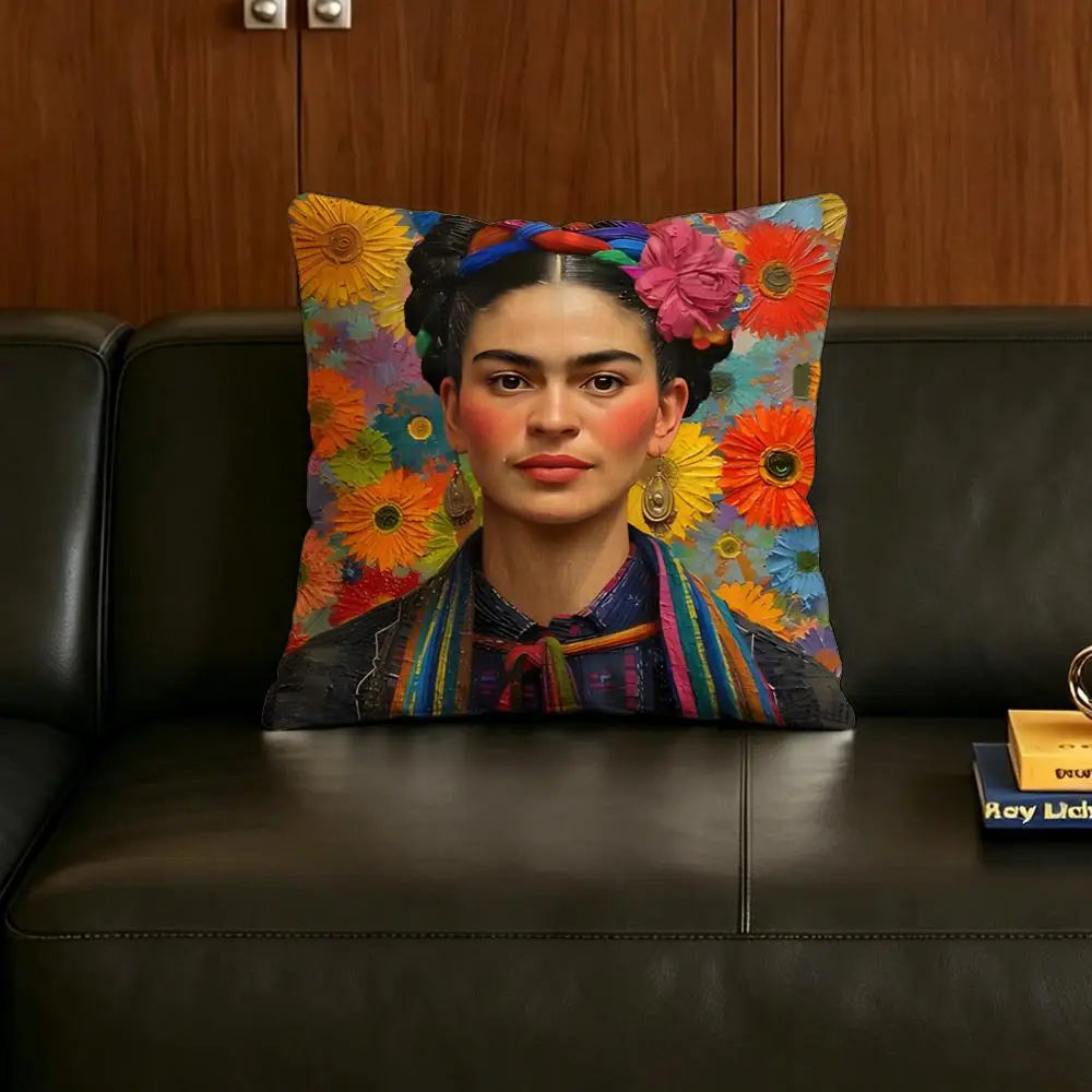 Frida Kahlo Linen Cushion Cover | Decorative Pillow Case Set Decorative Cushion Cover Axl