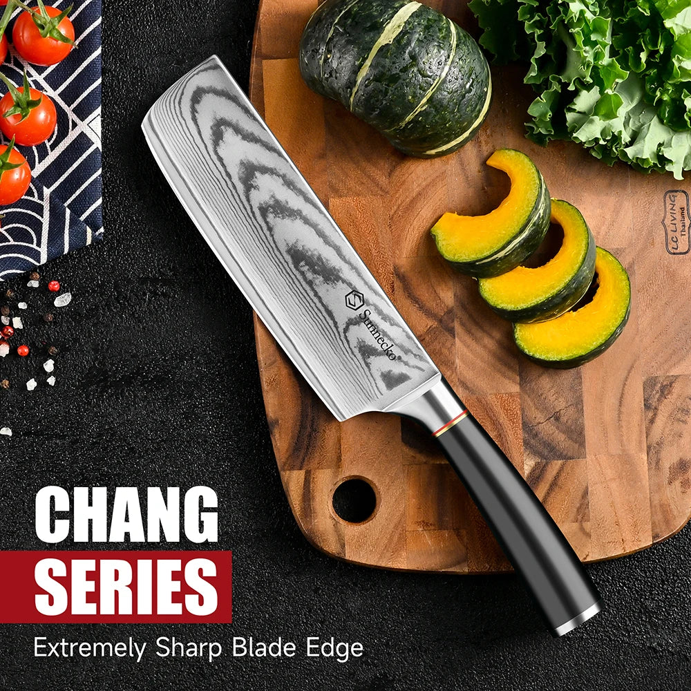 Sunnecko 7" Nakiri Knife – 67-Layer Damascus Steel VG10 Nakiri Kitchen Knife Axl