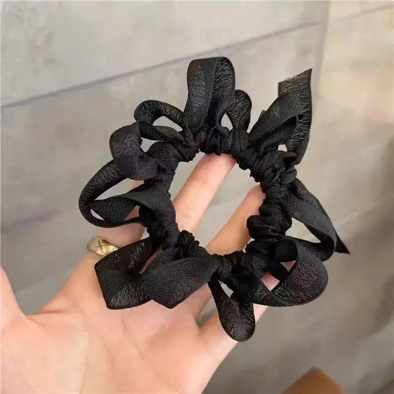 Korean Bow Elastic Hair Scrunchie – Sweet Hair Tie for Women Hair Scrunchie Axl black-1pcs