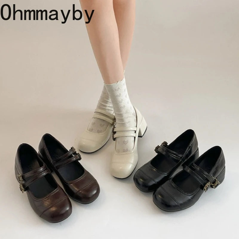 Vintage Mary Jane Pumps – Square Heel & Metal Buckle Strap Mary Jane Pumps Axl