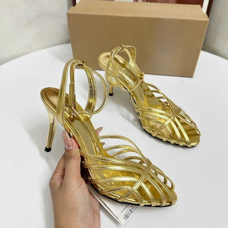 Women's Gold Gladiator Stiletto Sandals – Ankle Strap Heels Gladiator Stiletto Sandals Axl