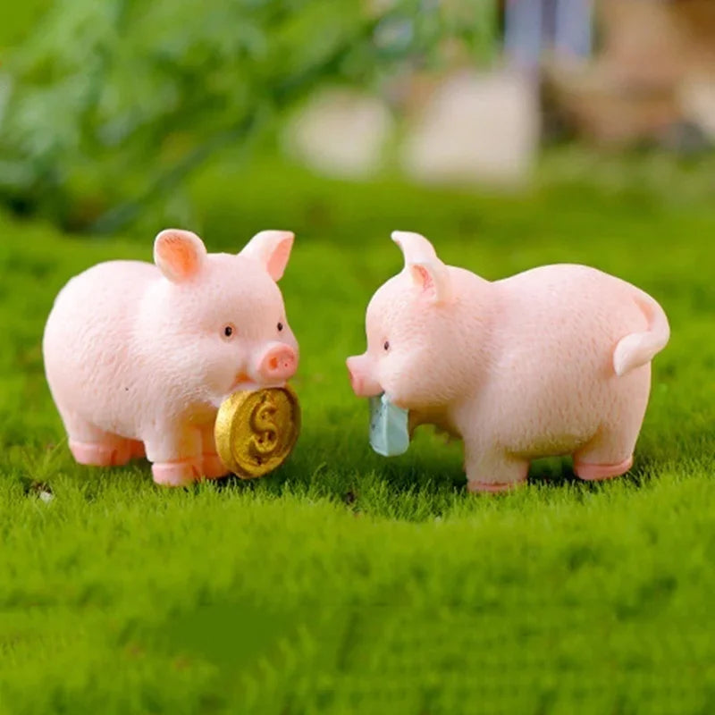 Mini Pig Family Resin Figurines – 5pc Miniature Garden Decor Miniature Resin Figurine Axl