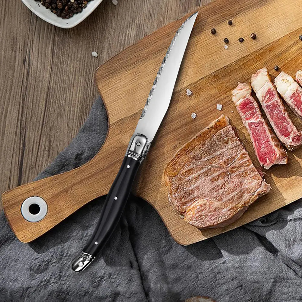 Steak Knife Set 1–8 Pc | Serrated Stainless Steel, Black Handle Steak Knife Set Axl