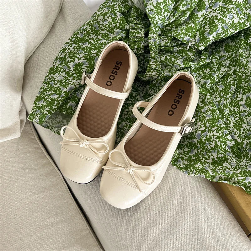YBQJOO Women's Vintage Mary Jane Ballet Flats – Butterfly Knot Mary Jane Flats Axl 39 beige