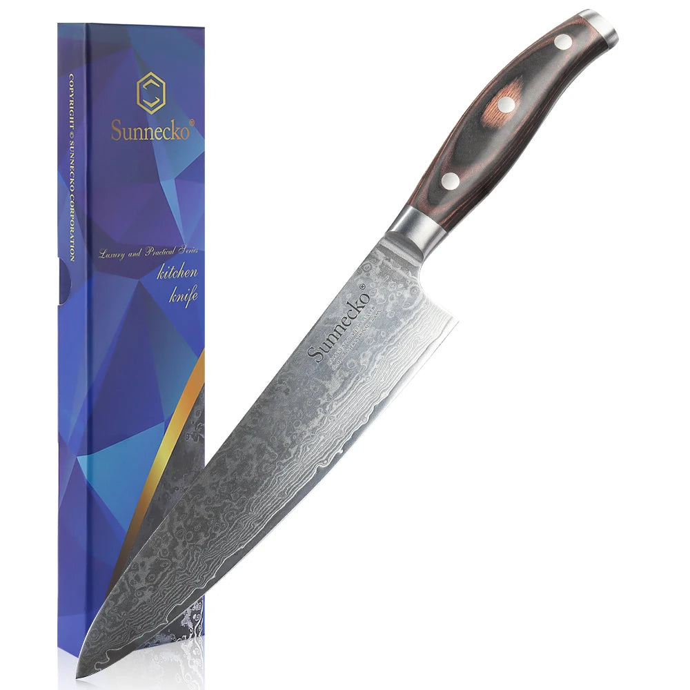 Sunnecko Damascus Steel Chef Knife Set – VG10 Pakkawood 1–3 Pc Damascus Kitchen Knife Set Axl 8 Inch Chef Knife