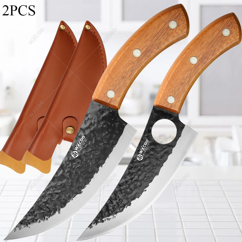 WXCOO Hand Forged Boning Knife – Stainless Steel Chef Knife Kitchen Boning Knife Axl 2PCS C
