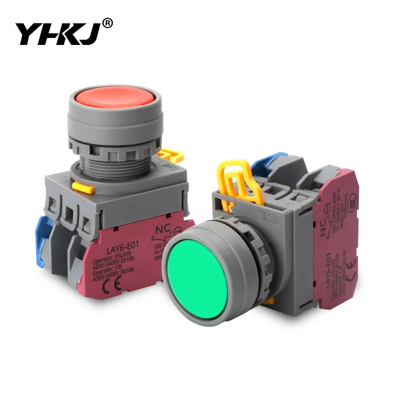 LAY6 22mm Push Button Switch – Momentary Self-Locking 1NO1NC Push Button Switch Axl
