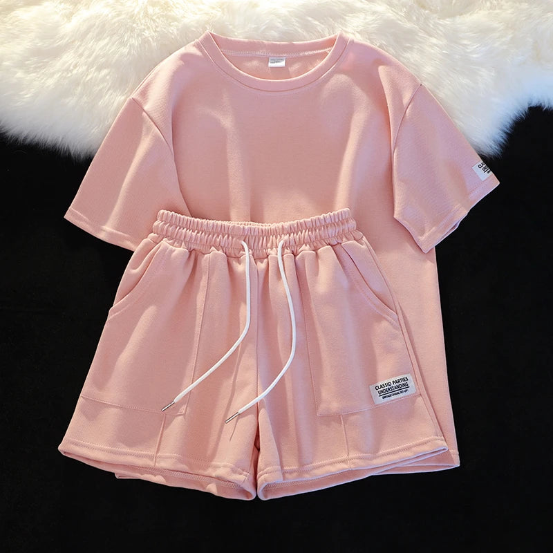 Women's Summer Two-Piece Set – Short Sleeve T-Shirt & Shorts Women's Shorts Set Axl Pink XL