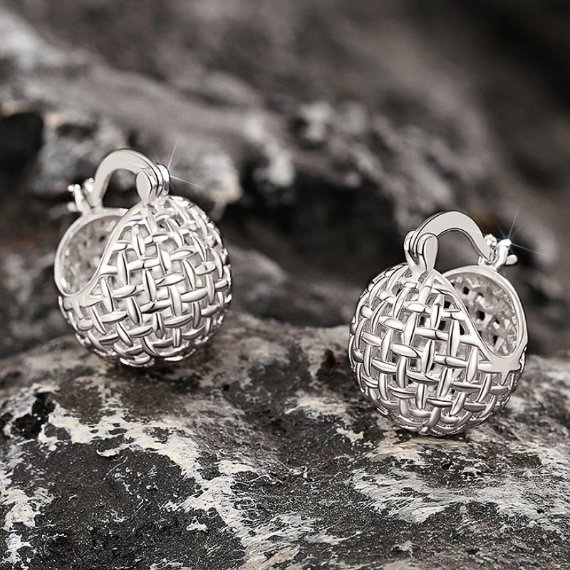 Huitan Metal Ball Hoop Earrings – Silver & Gold | Fashion Jewelry Hoop Earrings Axl