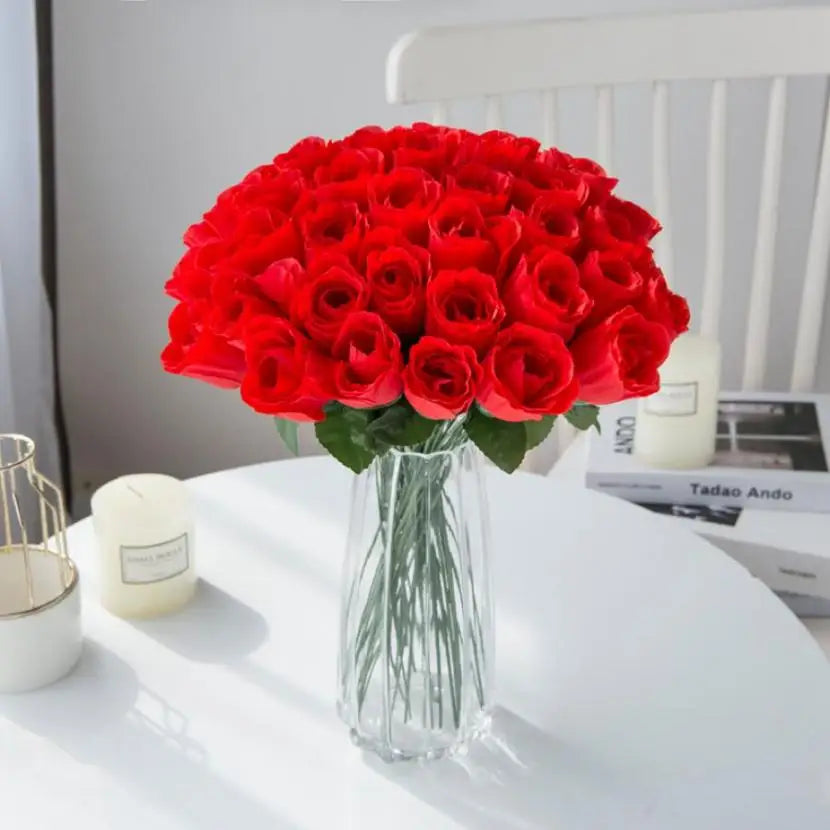 Silk Red Roses Artificial Flowers 5/10 Pcs | Wedding Bouquet Artificial Flowers Axl