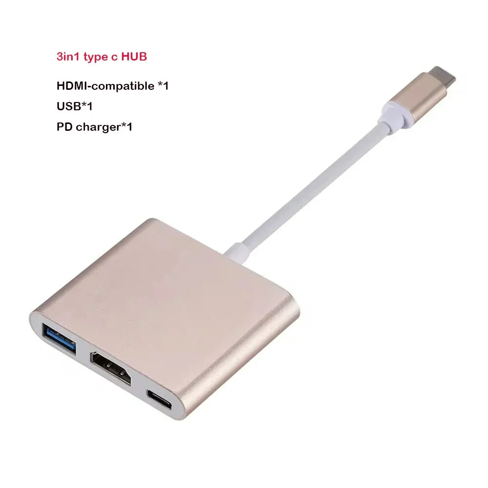 4-in-1 USB-C Hub – 4K HDMI, VGA, USB 3.0 & 100W PD Charging USB-C Multiport Hub Axl Gold 3 in 1 <=0.5m