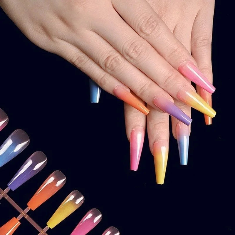 24-Piece Rainbow Coffin Ballerina False Nails – Full Cover Tips False Nails Axl