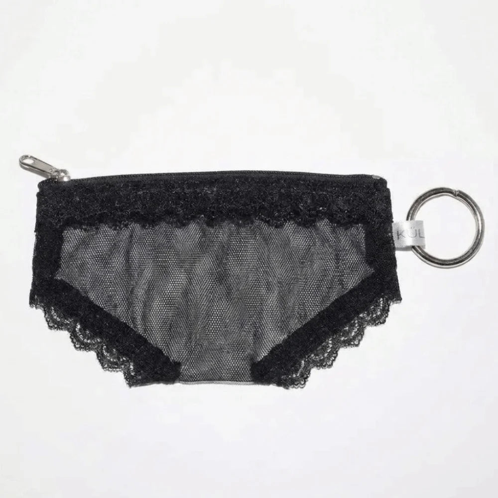 Y2K Briefs Shape Cosmetic Bag – Mesh Lace Makeup Pouch Cosmetic Makeup Bag Axl Black-Ring buckle