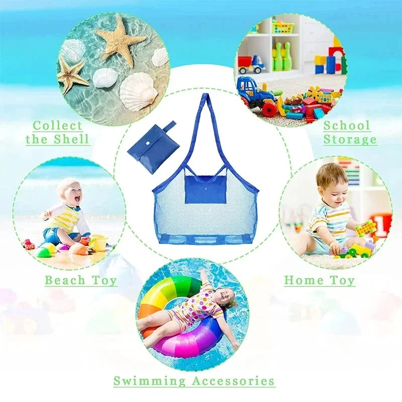 Large Mesh Beach Bag – Sand-Away Foldable Toy Tote Mesh Beach Tote Bag Axl