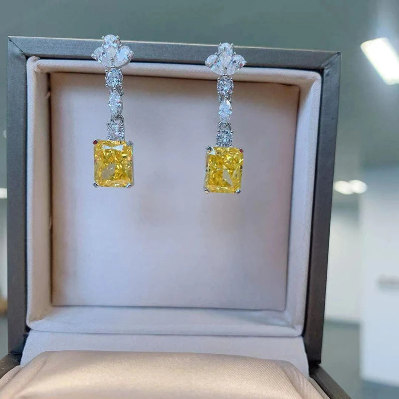 Huitan Yellow Cubic Zirconia Dangle Earrings | Women's Drop Dangle Earrings Axl