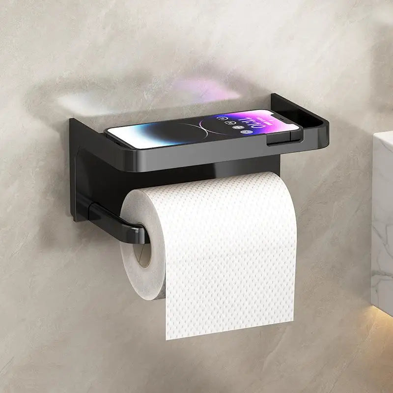 Wall Toilet Paper Holder with Phone & Storage Shelf Bathroom Storage Rack Axl